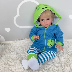 Realistic Reborn Toddler Maddie Doll Painted Skin Rooted Hair Silicone Limbs Soft Cotton Body Blue Dinosaur Hoodie Apparel