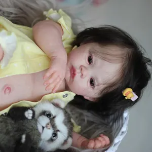 Handmade Realistic Reborn Baby Doll With Visible Veins 3D Skin Texture Silicone Body Girl Toy In Yellow Polka Dot Outfit Accessories