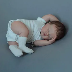 19 Inch Reborn Baby Doll Lifelike Sleeping Newborn Toy With Cloth Body 3D Skin Hand Rooted Hair White Outfit Ashia Doll