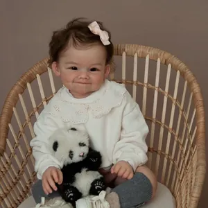 Realistic Reborn Baby Doll Hand Painted Vinyl Cloth Body Smile Doll With Floral Lace Clothes Panda Plush Toy For Kids Birthday Gift