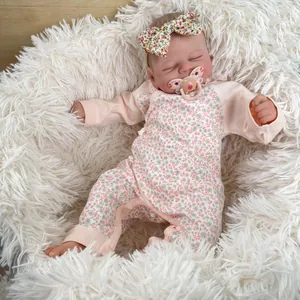 Realistische Lebensechte Reborn Baby Puppe Neugeborenen Größe Silikon Gliedmaßen Stoffkörper Schlafendes Baby Junge Mädchen Mit Blumigen Outfit Und Schnuller Für Kinder Geschenke
