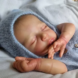 18 Inch Realistic Reborn Baby Doll Jude Soft Cloth Body Sleeping Newborn Doll With Knitted Bear Ear Outfit Handmade Toy Gift