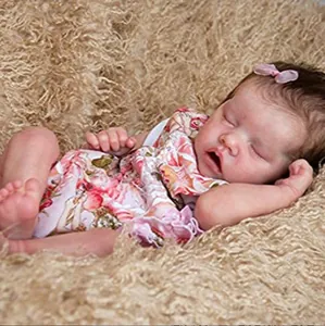 Realistic Reborn Doll Silicone Cloth Body Sleeping Baby Toy With Floral Romper And Bow Headband For Girls Collection Gift