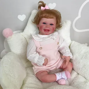Bambola Reborn realistica da 50cm con corpo in stoffa e tutina in maglia rosa