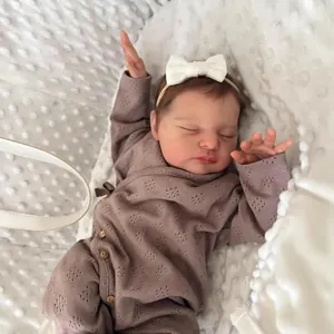 Realistic Reborn Baby Doll Laura 3D Painted Skin Visible Veins Soft Cloth Body Handmade Sleeping Girl Doll Mauve Romper