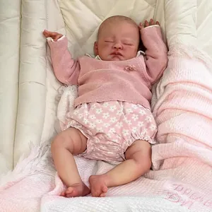 Poupée Bébé Reborn Réaliste Corps en Tissu Silicone Nouveau-né Réaliste Pull Rose Pantalon Fleuri Cheveux Peints à la Main 19 Pouces