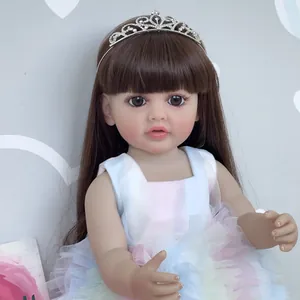 55cm lifelike reborn baby doll Betty with brown hair and colorful mesh princess dress