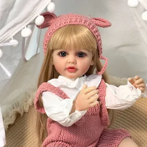 55cm ρεαλιστική κούκλα μωρό Reborn Betty με ξανθά μαλλιά και ροζ πλεκτό σύνολο