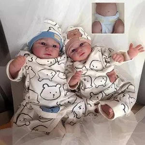 Elijah Realistic Reborn Baby Doll Hand Painted Newborn Size Silicone Soft Body Doll with Bear Romper Hat Kids Toy Gift