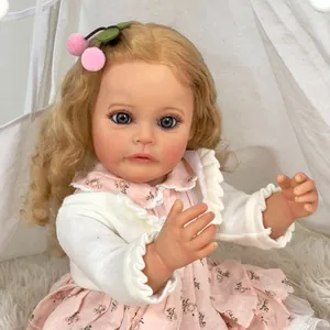 Muñeca bebé reborn realista de 55 cm con pelo rubio y vestido de princesa con flores
