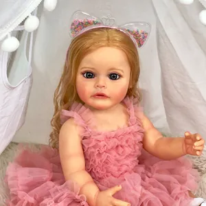 55cm lifelike reborn baby doll in pink lace dress with sequined cat ear headband