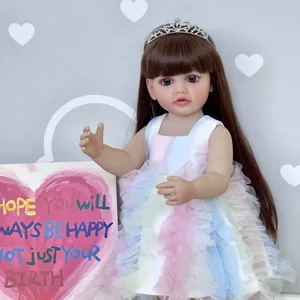 55cm lifelike reborn baby girl doll in rainbow lace dress and silver tiara crown
