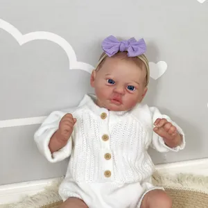 50cm handmade realistic reborn baby doll with blue eyes and white knit romper