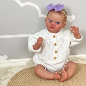 Realistic Reborn Baby Doll Handmade Painted Silicone Cloth Body Lifelike Newborn Toy With Knit Outfit And Hairband