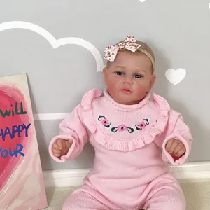 Realistic Reborn Baby Doll Hand Painted Hair Pink Knitted Romper With Pacifier Milk Bottle Headband Kids Toy Gift