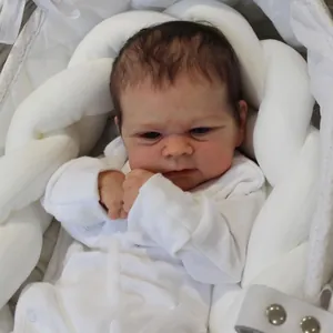 Poupée Bébé Reborn Réaliste Nouveau-Né Corps en Tissu Doux Cheveux Enracinés Peau Peinte à la Main Veines Visibles Art