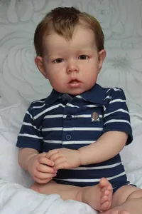 Close-up of realistic 3D skin texture and fine rooted hair on newborn Liam baby doll