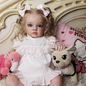 Lifelike Reborn Baby Doll with blonde curls in pink ruffle dress and flamingo plush toys