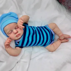 49cm lifelike reborn baby doll loulou in blue striped romper with knit hat