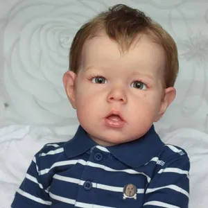 Realistic Reborn Boy Doll Liam With 3D Painted Skin Hand Rooted Hair Silicone Lifelike Baby Doll Wearing Striped Polo Shirt Kids Toy