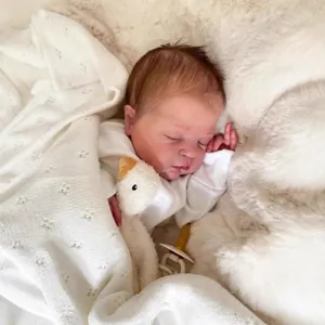 Realistic Reborn Baby Doll Handmade Painted Sleeping Newborn Girl Doll With White Outfit Knit Blanket Plush Toy Kids Gift