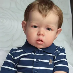 Lifelike Liam 75cm reborn baby doll with 3D skin and striped blue polo shirt