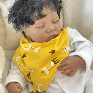49cm reborn doll Levi Awake with realistic hand-rooted hair in cute giraffe bib