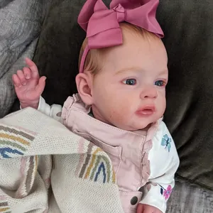 55cm lifelike reborn baby doll in pink floral outfit with soft rainbow knit blanket