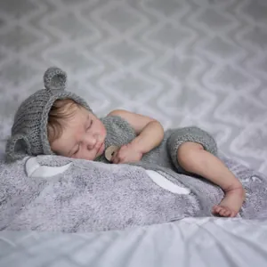 Lifelike 19 inch Reborn Baby Doll Levi with 3D skin and grey knit bear outfit