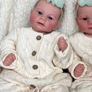 Realistic Reborn Baby Doll With Knitted Outfit Floral Headband Soft Silicone Cloth Body Lifelike Newborn Toddler Toy