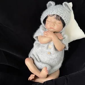 Lifelike 19 inch brown skin reborn baby Levi in grey plush hooded bear romper