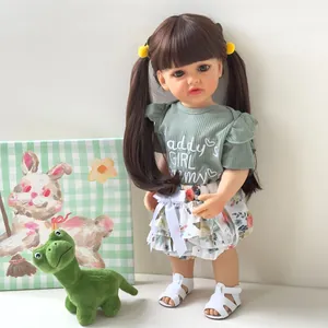 Natuurgetrouwe Reborn Baby Pop Zachte Vinyl Lichaam Geschilderde Realistische Pasgeboren Pop Met Groene Bloemenrok Outfit Cadeau Voor Meisjes