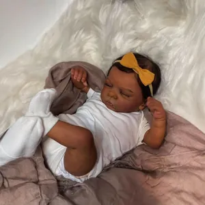 Realistic Reborn Baby Doll Dark Skin Romy Hand Painted Skin Texture Rooted Hair With White Clothing Accessories Soft Silicone Body