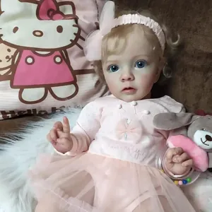 Realistic 3D painted lifelike reborn doll Missy with blonde curls and pink tulle dress