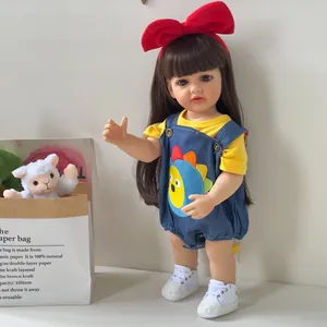 55cm lifelike reborn baby girl doll Betty in yellow t-shirt and blue denim overalls