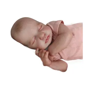Realistic 49cm reborn baby doll LouLou sleeping in pink short-sleeve bodysuit