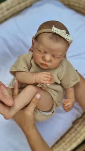 Close-up of realistic 3D skin texture and lace headband on 49cm sleeping reborn baby doll