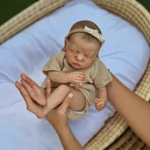Realistic 49cm newborn reborn doll with 3D hand-painted skin in beige knit outfit