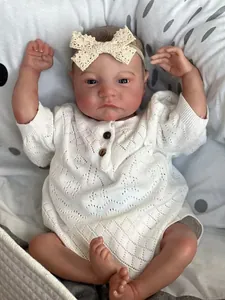 Detail of 49cm realistic reborn doll Levi Awake showing 3D skin texture and white knitwear