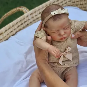 Realistic 49cm reborn doll with 3D hand-painted skin in apricot knitted lace outfit