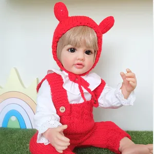 Realistic Reborn Baby Doll Full Vinyl Body Lifelike Simulation Doll With Red Handmade Knit Clothing Set For Girls Gift