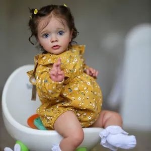Handmade 3D Painted Lifelike Newborn Reborn Doll With Soft Silicone Limbs Cotton Body Yellow Floral Romper For Kids Gift