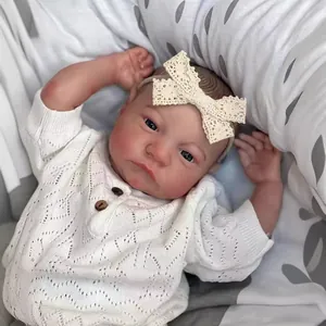 Lifelike 49cm Reborn Doll Levi Awake with 3D skin texture and white knit romper