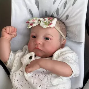 Realistic 49cm Reborn Doll Levi Awake with 3D skin texture and floral headband