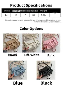 Tableau des tailles et cinq variantes de couleurs du sac à bandoulière plissé en PU
