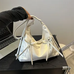 Mode Femmes Nœud Sac à Bandoulière Cuir PU Hobo Tote Bag Doux Style Coréen Sac Sous les Bras Avec Fermetures Éclair en Métal