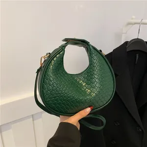 Sac à Épaule Croissant en Cuir PU Tissé pour Femme Sac à Main Tressé Simple Avec Bandoulière Réglable Sac à Tracolla Quotidien