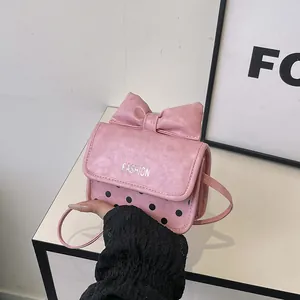 PU Leder Umhängetasche Große Schleife Gepunktete Design Kleine Quadratische Tasche Trendy Mode Für Frauen Mädchen Lässig