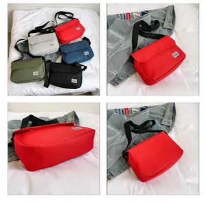 Detailed views of various minimalist crossbody bags with adjustable straps and front label