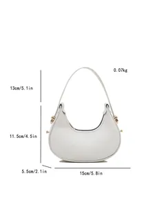 Detailed size specifications for white crescent mini handbag with pebble grain leather texture
